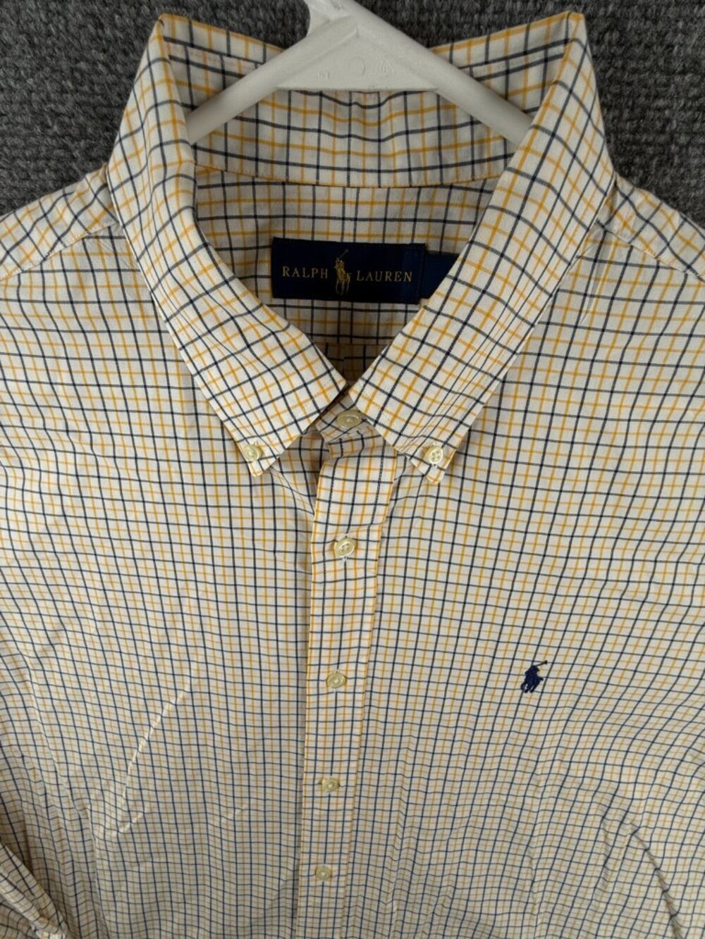 Ralph Lauren XL Men Woven Button Up Shirt Long Sleeve Yellow Blue Check Cotton